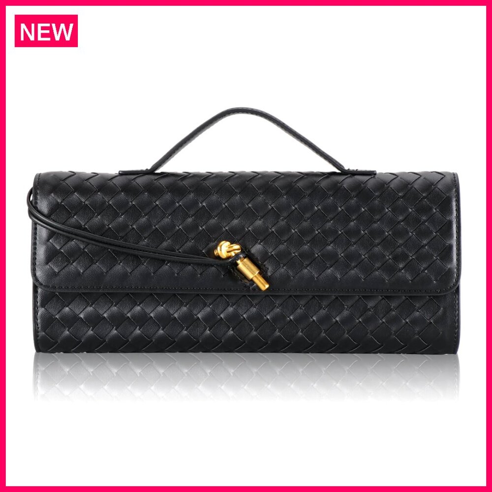 Woven Pu Leather Clutch Purse With Detachable Strap, 8.2x5.1x2.3